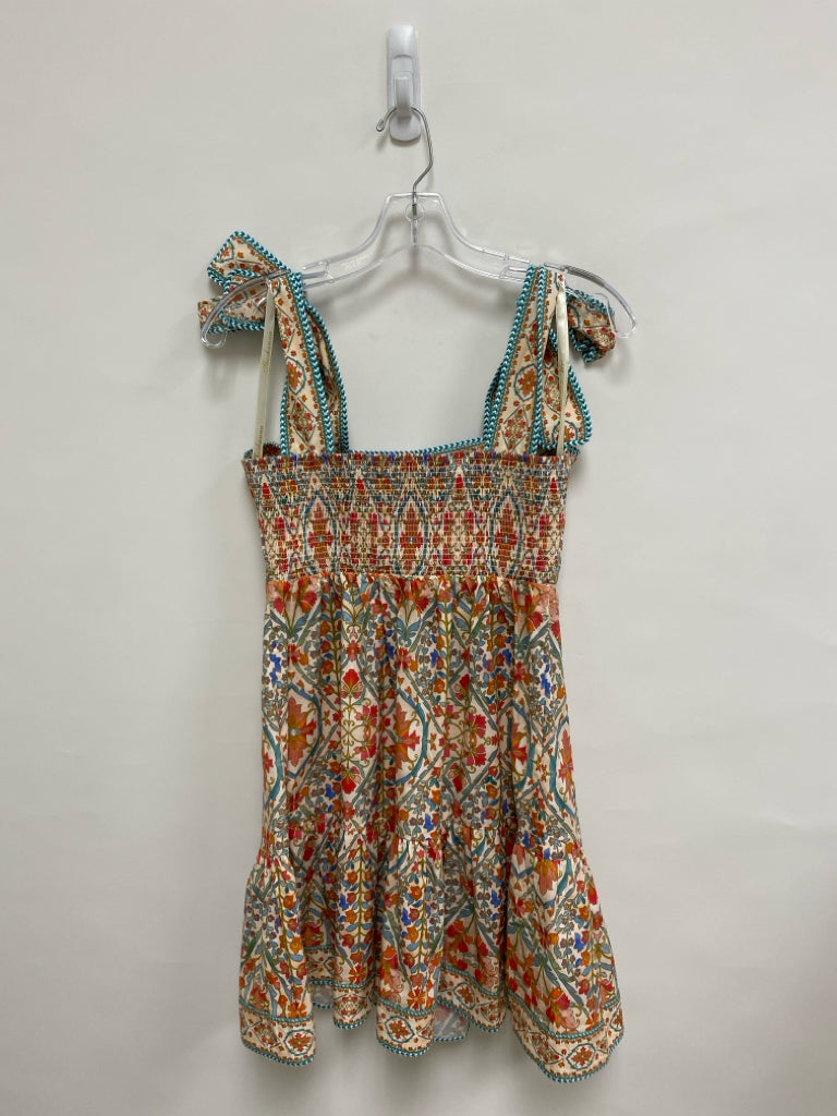 Shoshanna Size 2 Pale Pink Blue/Red Flowers Sleeveless Embroidered Ladies Dress