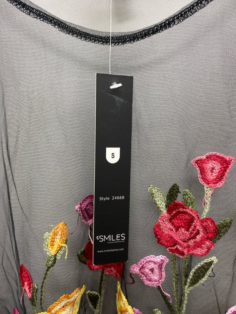 NWT Size S Black Multi Color Embroidered Sheer Ladies Top