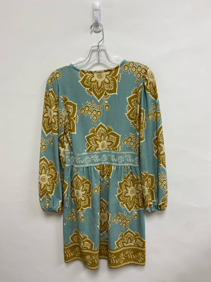 Spartina 449 Size XS Dusty Blue Cream/Brown Medallion Puff Sleeve Ladies Dress
