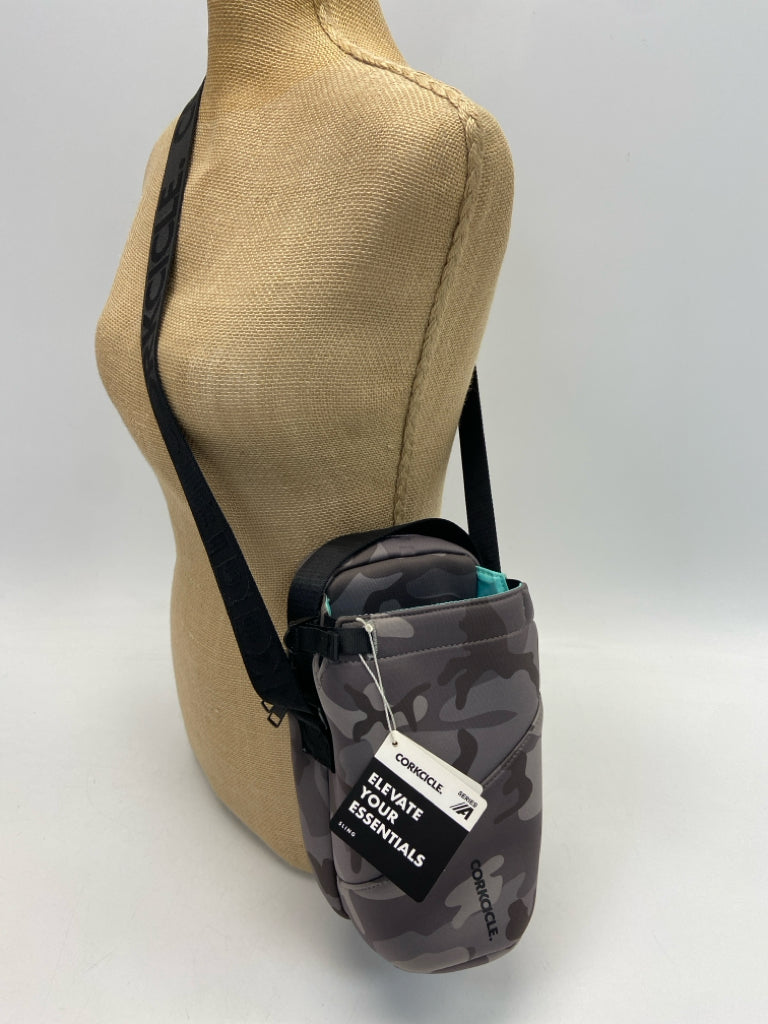 NWT Corkcicle Gray Black Camouflage Neoprene Crossbody