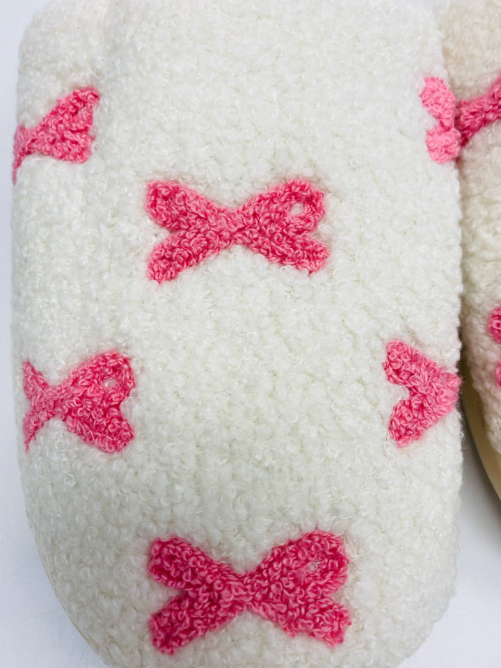 Size S,M,L White Pink Bow(s) Slippers