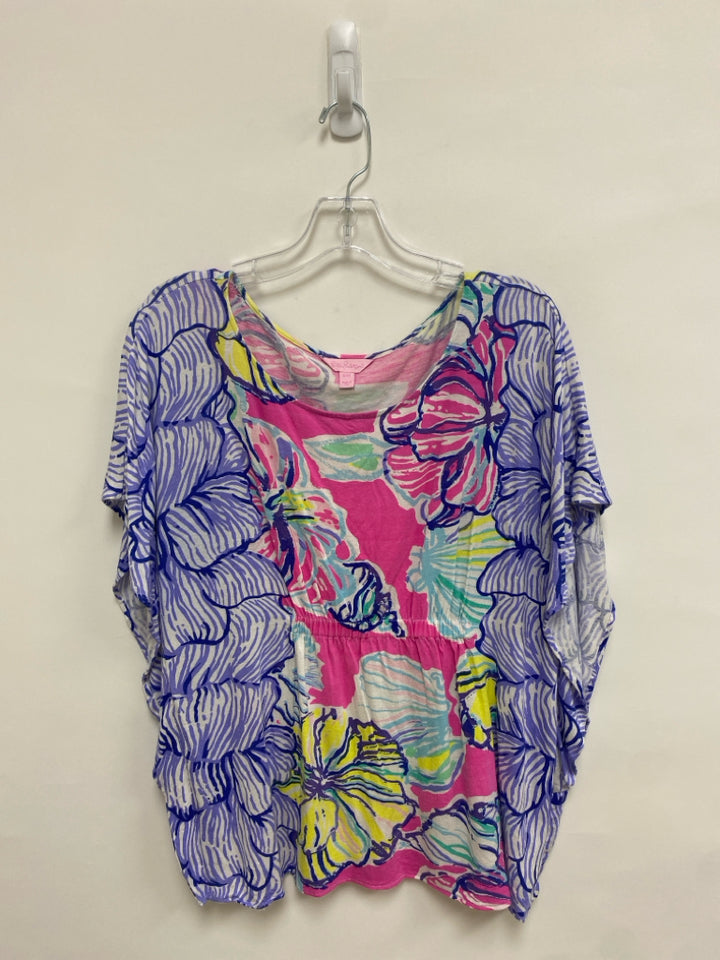 LILLY PULITZER Size S Purple/White Pink/Multi Flowers Batwing Ladies Top