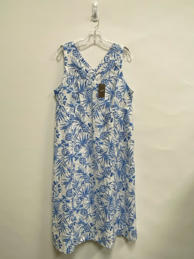 NWT J Jill Size LP White Blue Pineapples Sleeveless Petite Dress