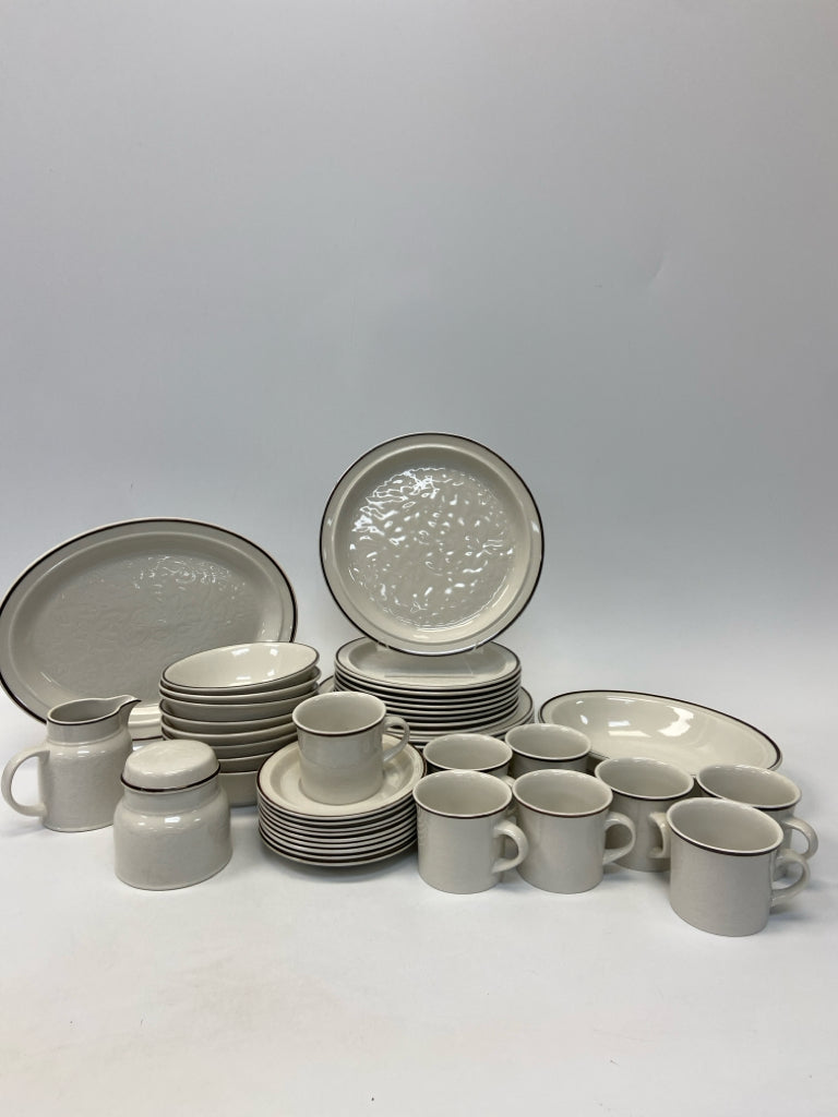 Royal Doulton White Brown Trimmed Stoneware Dishes