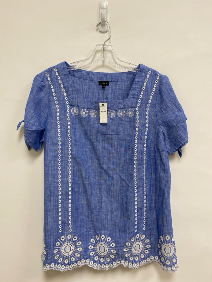 NWT Talbots Size M Blue Heather Embroidered Linen Blend Ladies Top