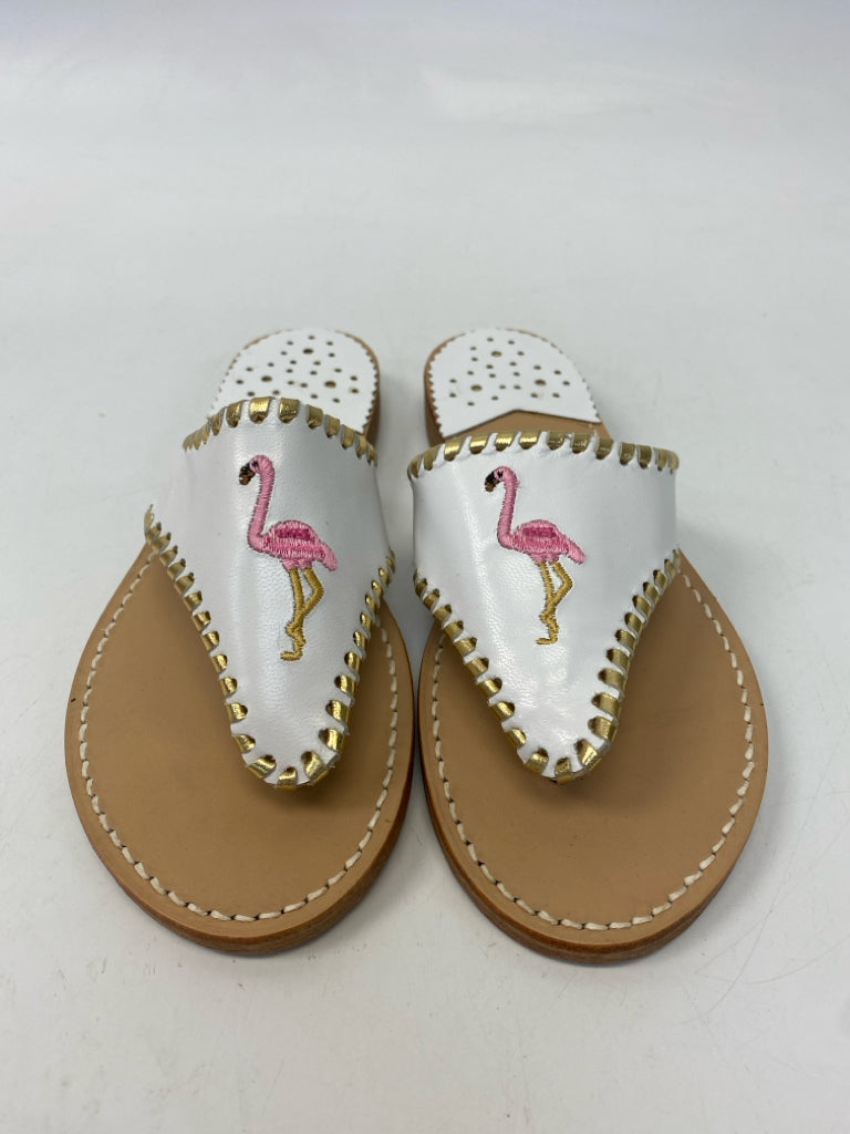 Size 6 White Pink/Gold Bird(s) Sandals
