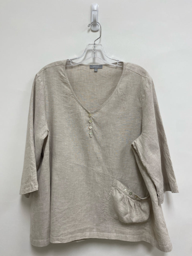 HabitaT Size XL Beige 3/4 Sleeve Linen Blend Ladies Top