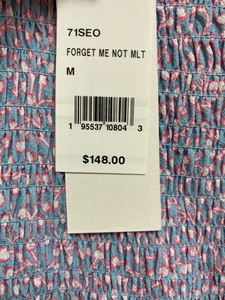 NWT French Connection Size M Dusty Blue Pink/White Smocking Ladies Dress