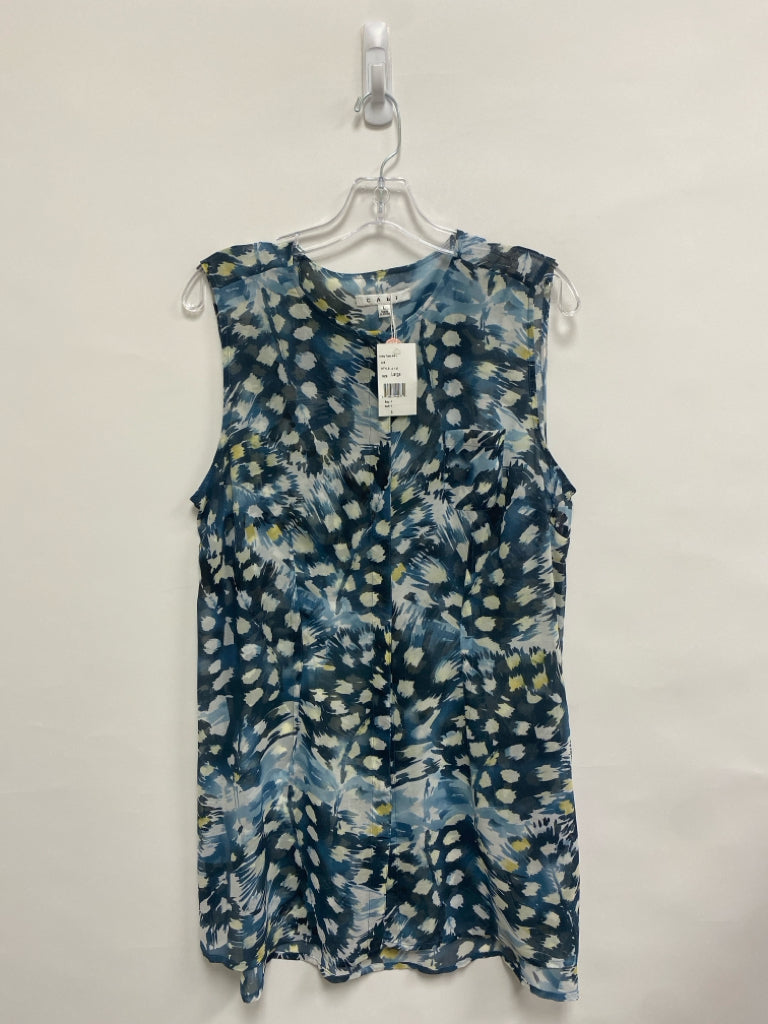 NWT Cabi Size L Blue/Black White/Yellow Abstract Seagrass Ladies Top