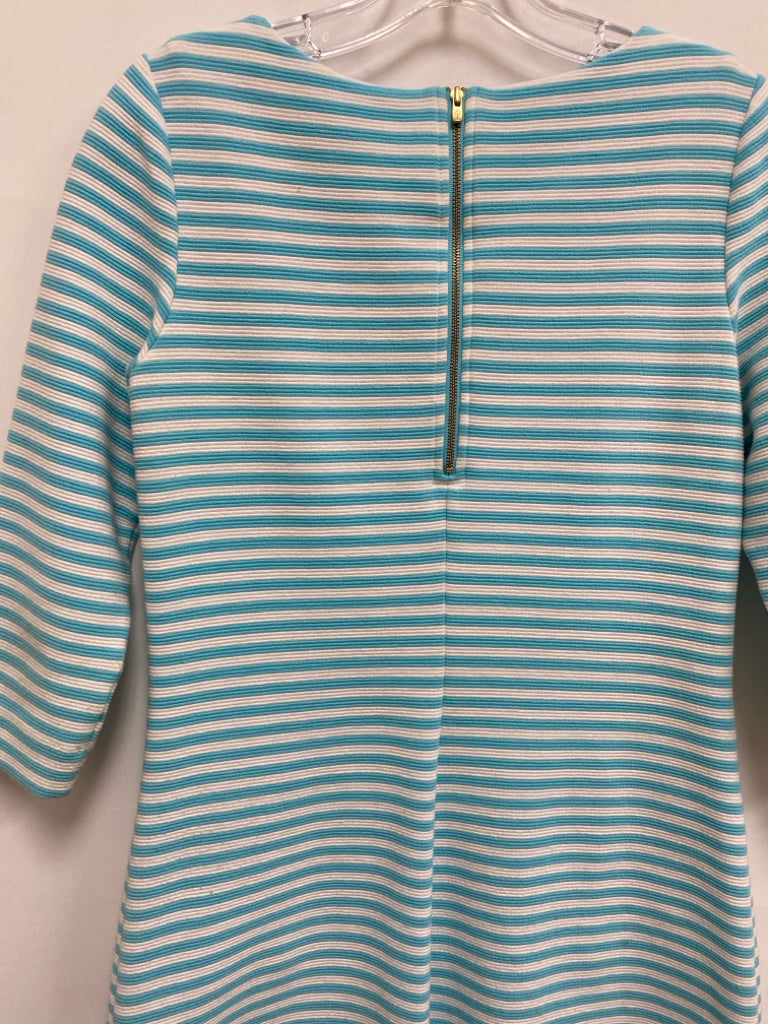 LILLY PULITZER Size M Aqua/White Stripes 3/4 Sleeve Ladies Dress