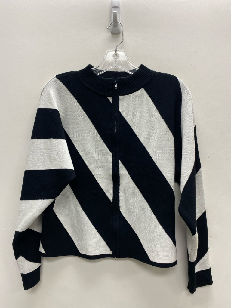 Size S White/Black Striped Zip Down Ladies Sweater