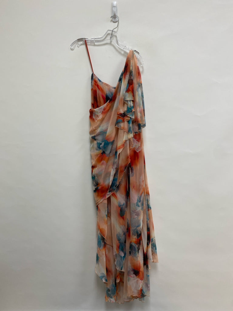 Size S Peach Turquoise/Multi Ruffles Maxi Sheer Ladies Dress
