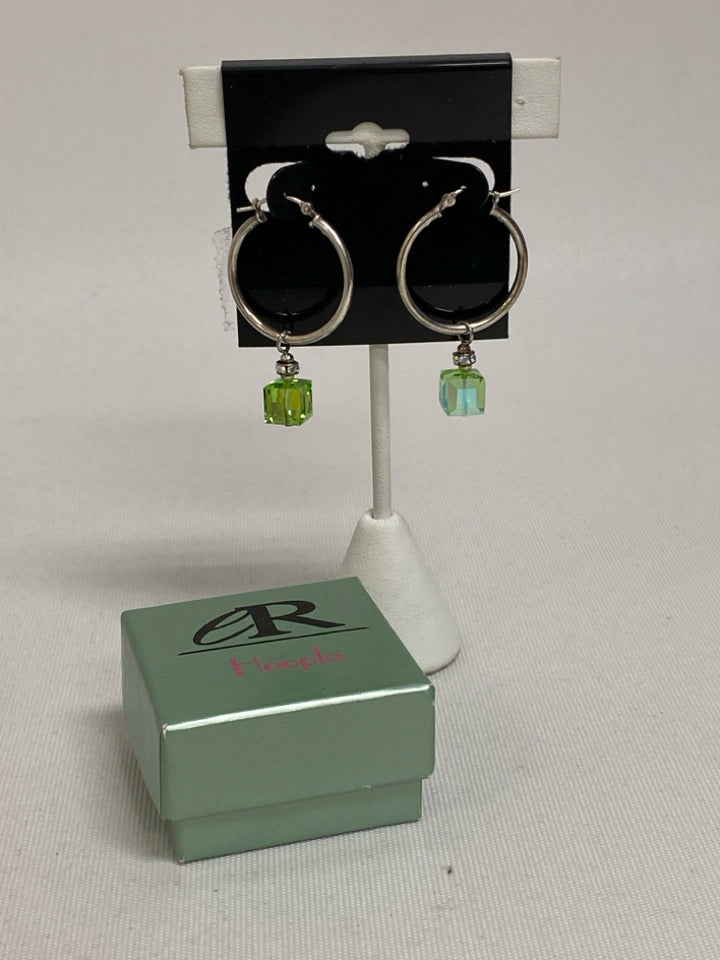 Silver Green Jeweled Earrings