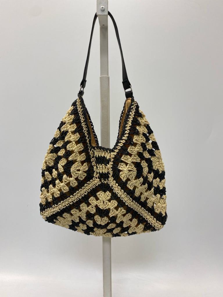 Black Natural Woven Straw Handbag