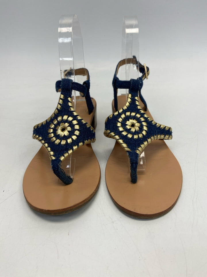 Jack Rogers SIZE 5.5 Denim Gold Stitching Girl&