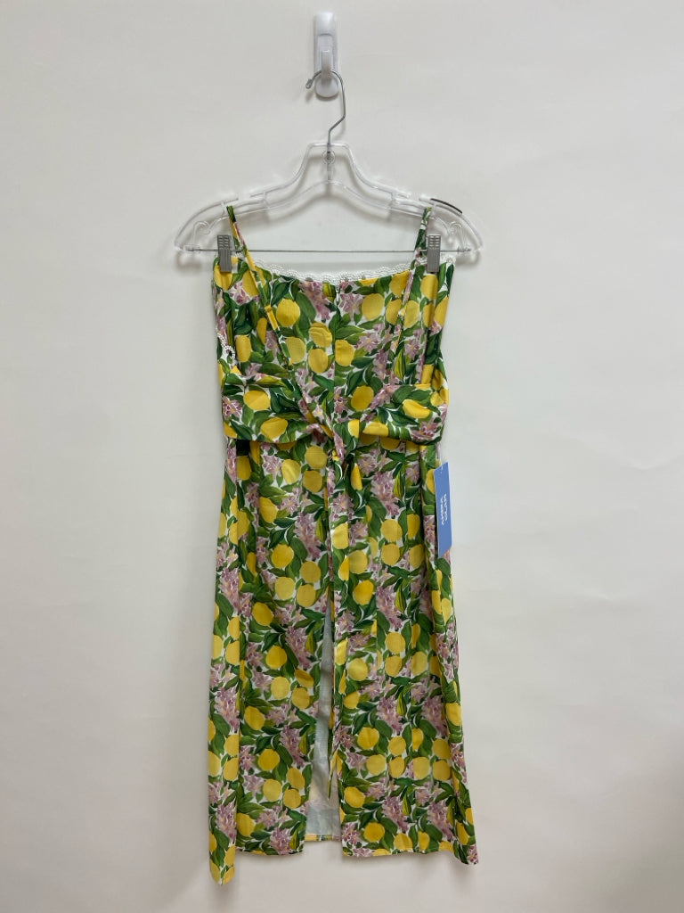 NWT Size 2 White/Pink Yellow/Green Lemons Maxi Ladies 2pc Skirt