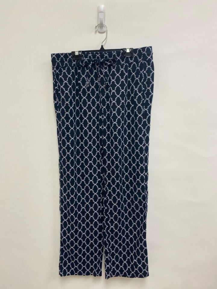 Ann Taylor Size S Navy White Print Linen Blend Ladies Pants
