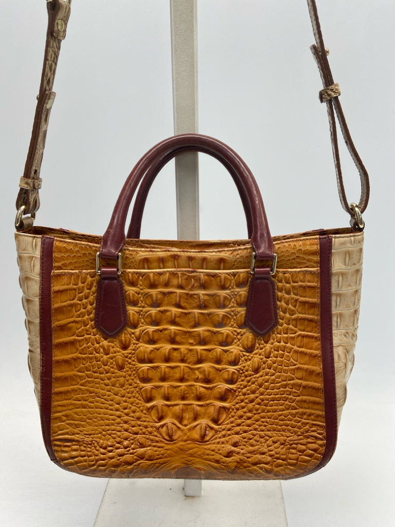 Brahmin Orange/Tan Burgundy Embossed Leather Handbag