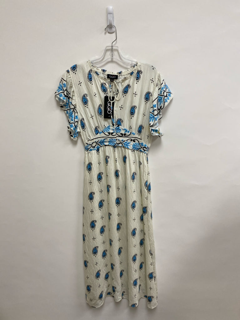 NWT GiGiO Size S White Blue/Black Assorted Print Ladies Dress
