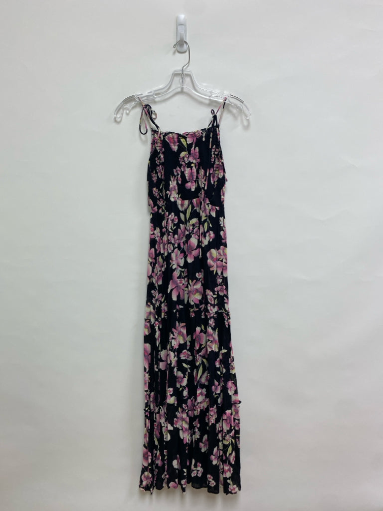 Free People Size XS Black Pink/Cream Smocking Maxi Ladies Dress
