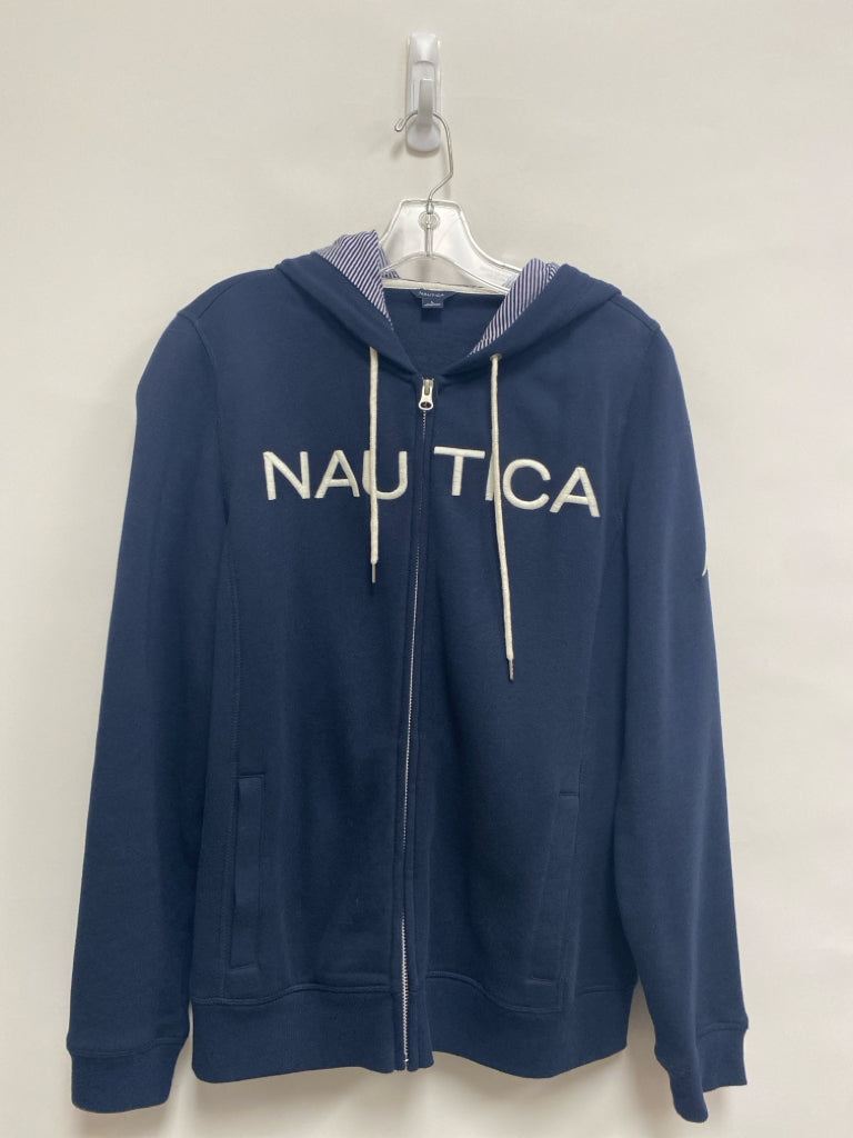 Nautica Size L Navy White Embroidered Zip Down Ladies Jacket