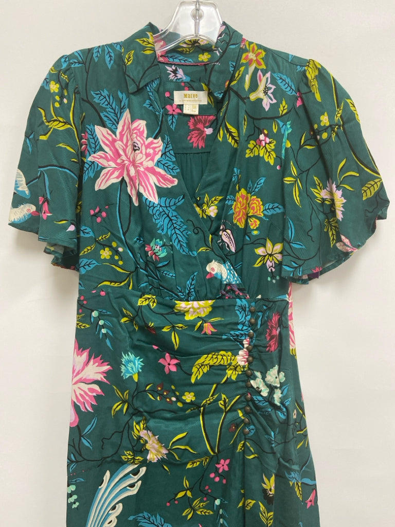 Maeve Size 0 Green Pink/Multi Birds/Flowers Button Up Ladies Dress