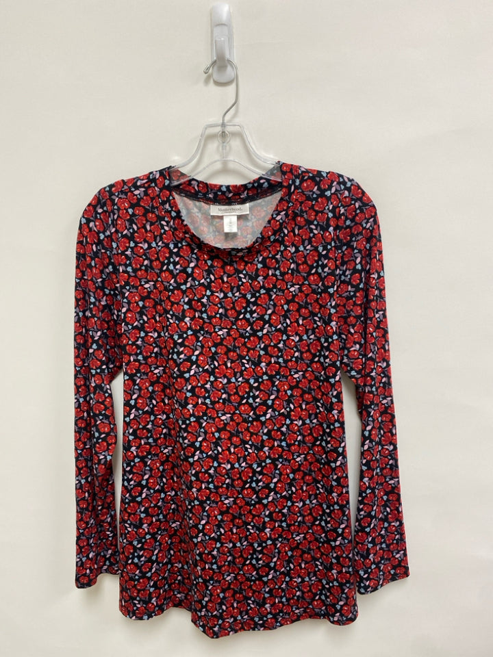 Motherhood Size M Black Red/Pink Flowers Maternity Top