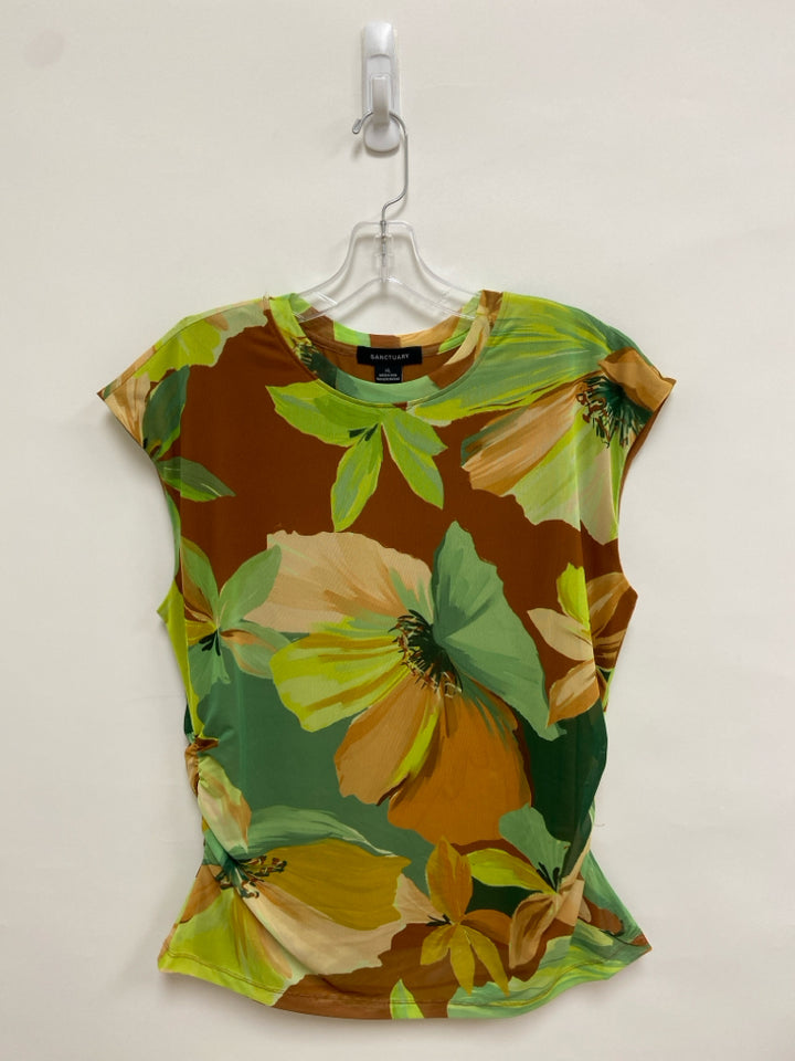 Sanctuary Size XL Green Brown Flowers Sleeveless Ladies Top