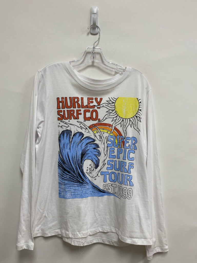 Hurley Size L White Blue/Orange Waves Long Sleeve Ladies Top