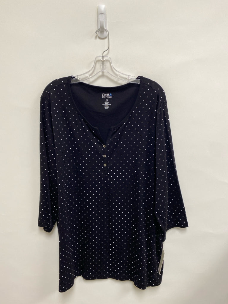 NWT Croft/Barrow Size 3X Black White Dots Long Sleeve Tee Plus Size Top