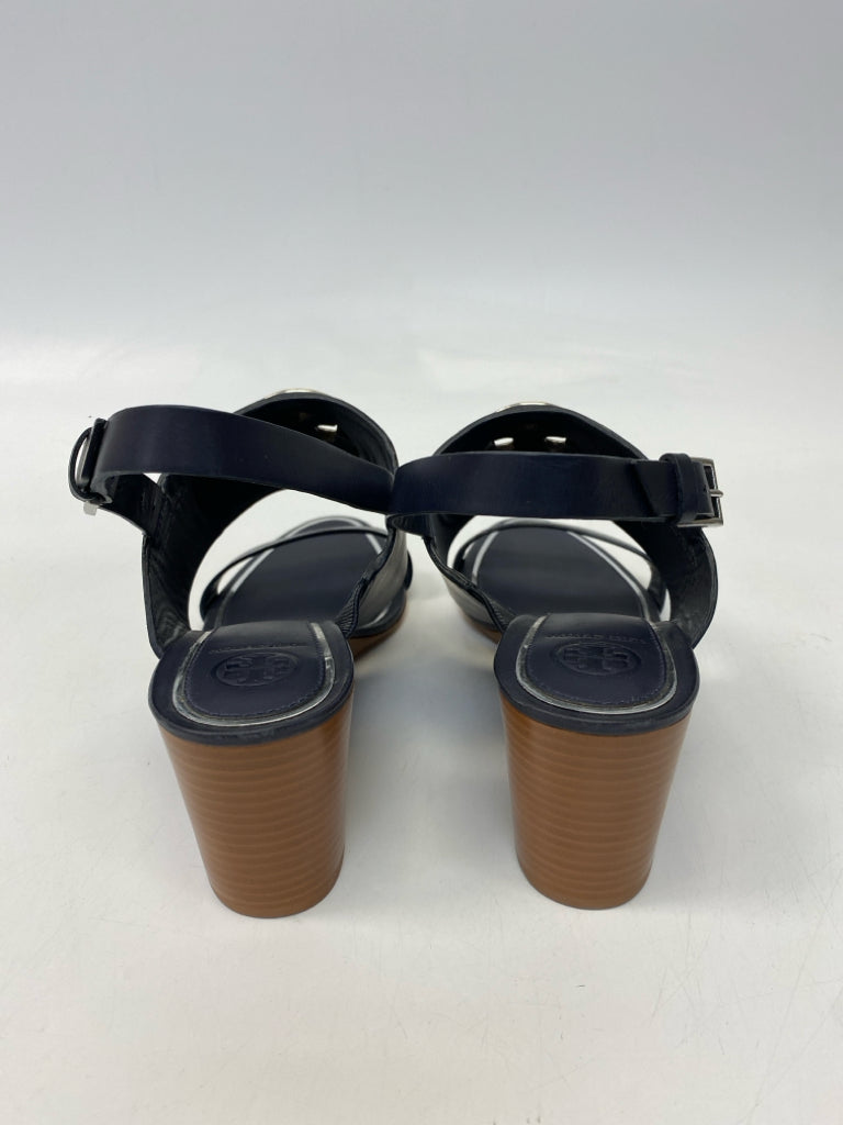 Tory Burch  Size 9 Navy Silver Logo Sandals