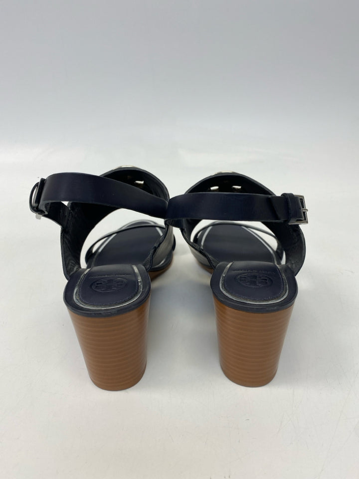 Tory Burch  Size 9 Navy Silver Logo Sandals