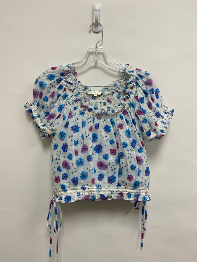 LoveShackFancy Size M White Purple/Blue Flowers Ladies 2pc Skirt