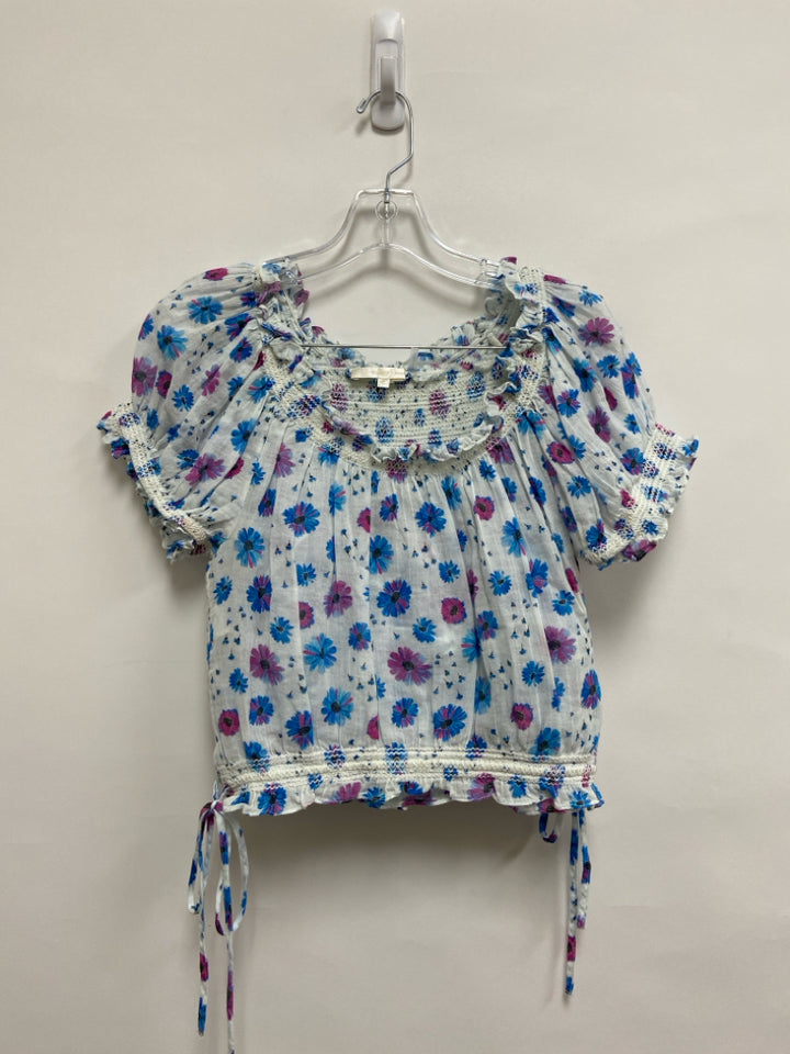 LoveShackFancy Size M White Purple/Blue Flowers Ladies 2pc Skirt