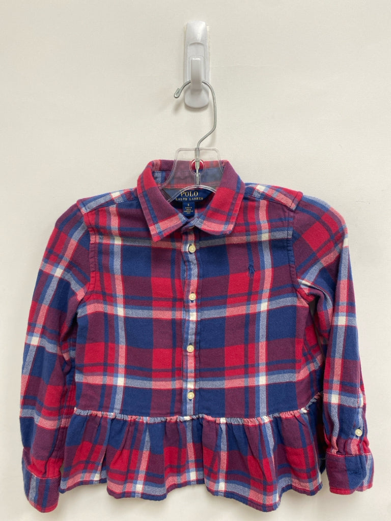 Polo SIZE 5 Red/Blue Cream Checkered Flannel Girl&