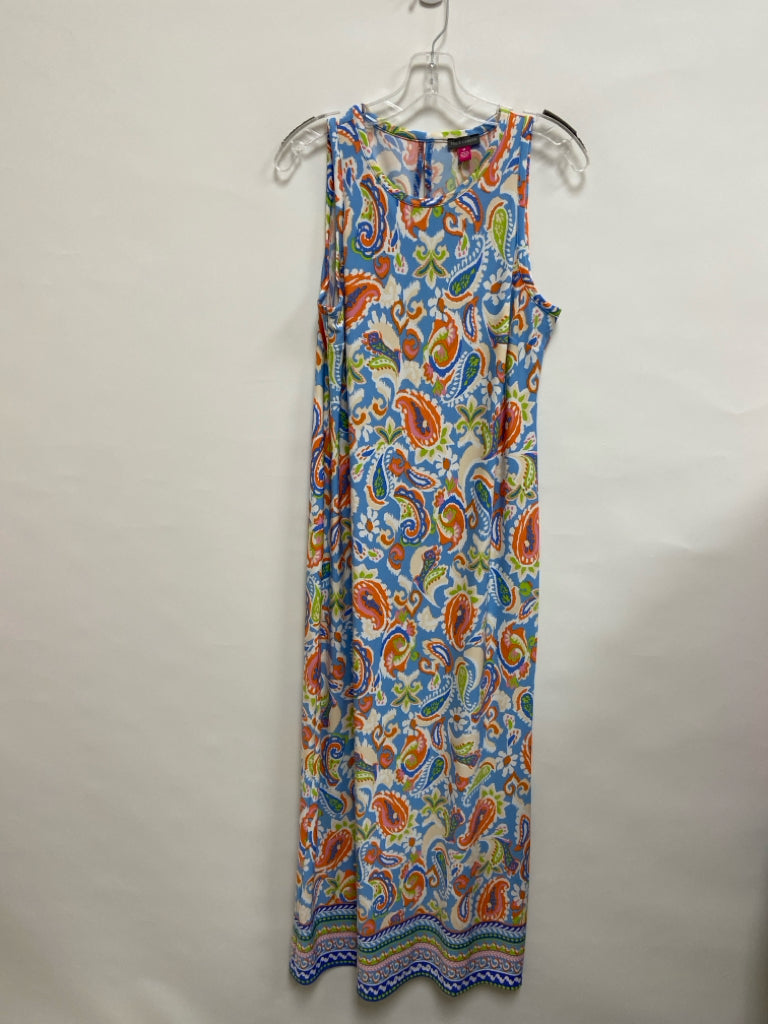 VINCE CAMUTO Size M Blue White/Orange Paisley Sleeveless Ladies Dress