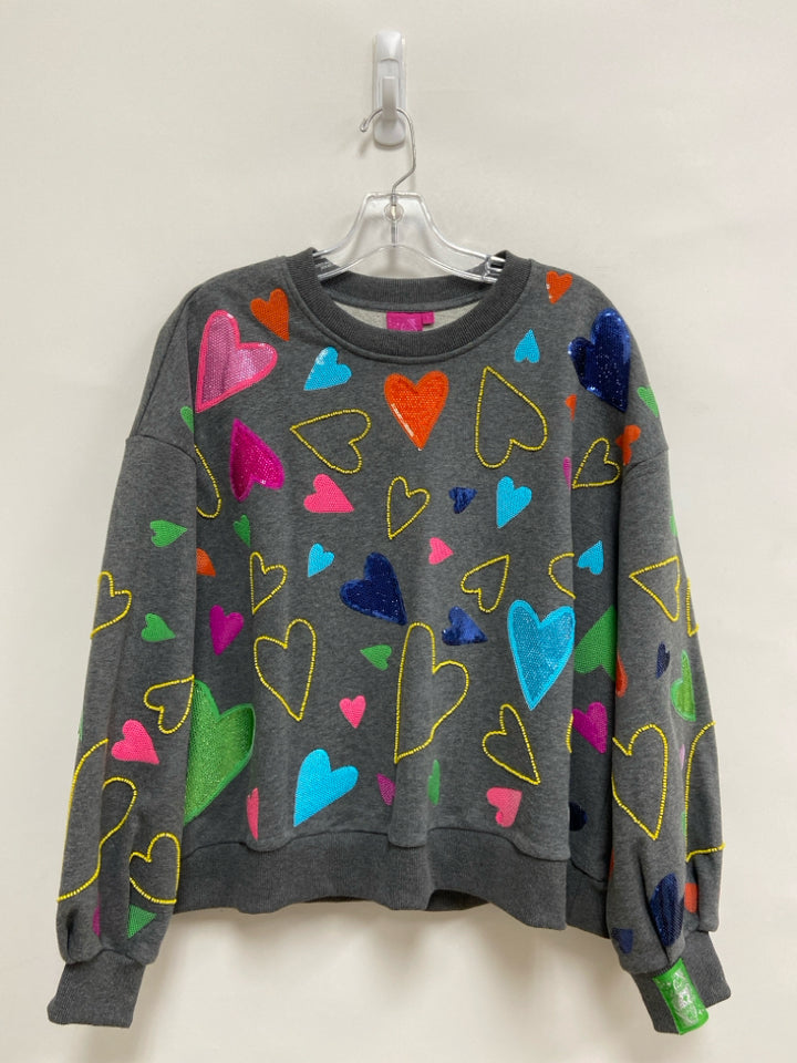 Queen Of Sparkles Size S Gray Multi Color Hearts Ladies Sweatshirt