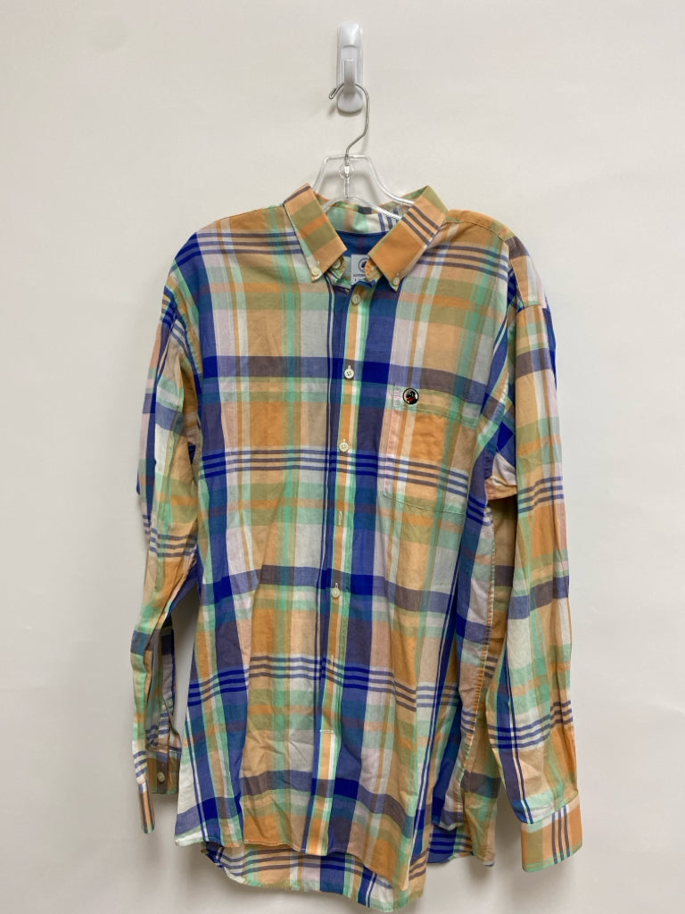 Southern Proper Size L Orange/Blue Aqua/White Plaid Men&