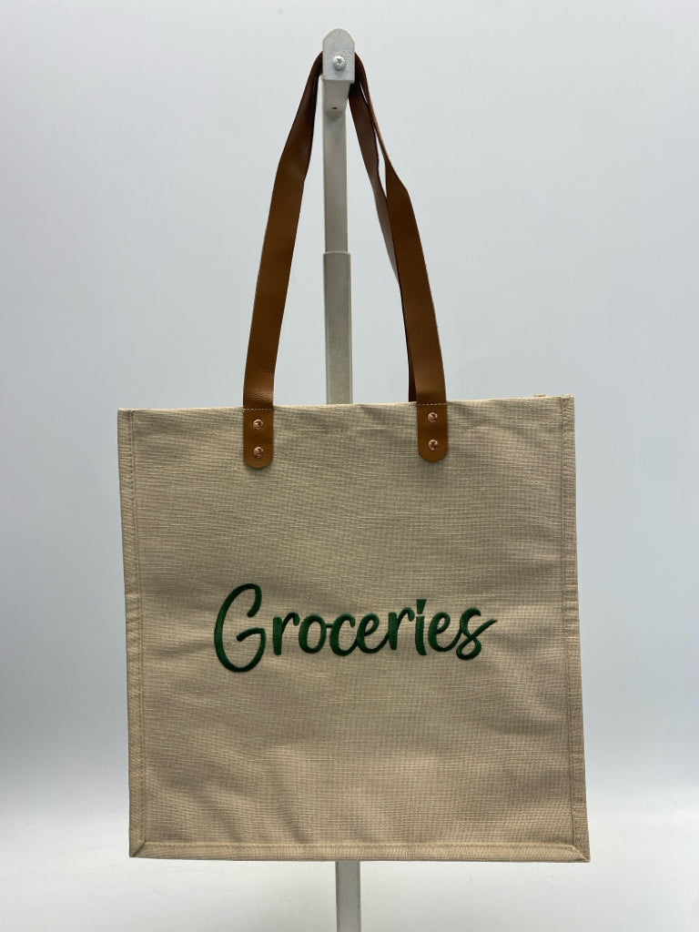 Cream/Brown Green Word(s) Tote Bag