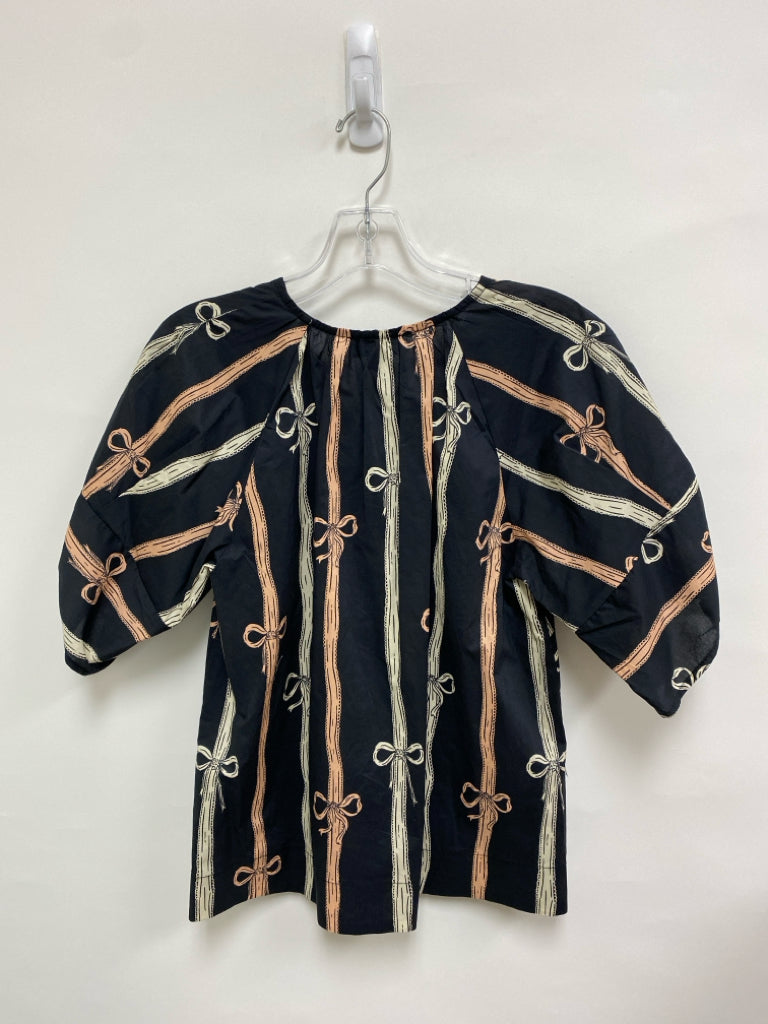 NWT GiGiO Size S Black/Cream Tan Bows Ladies Top