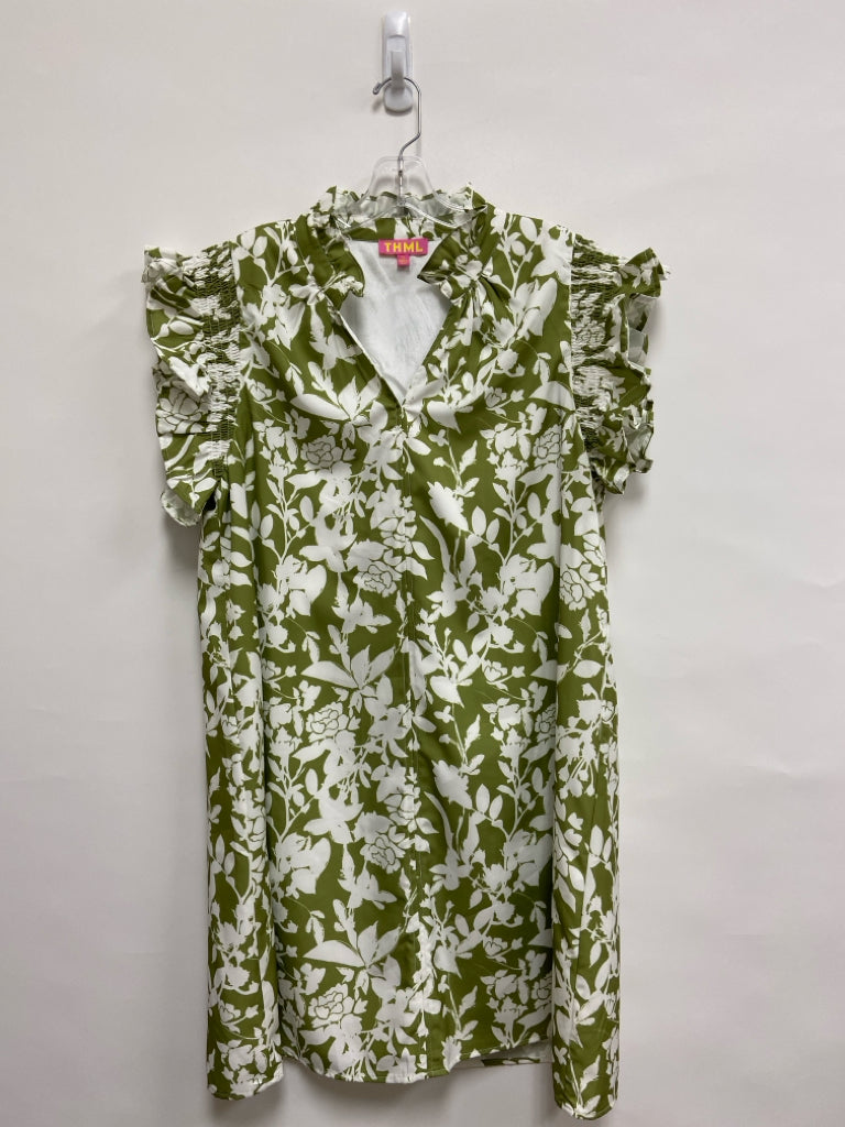 THML Size XL Olive Green White Ruffles Ladies Dress