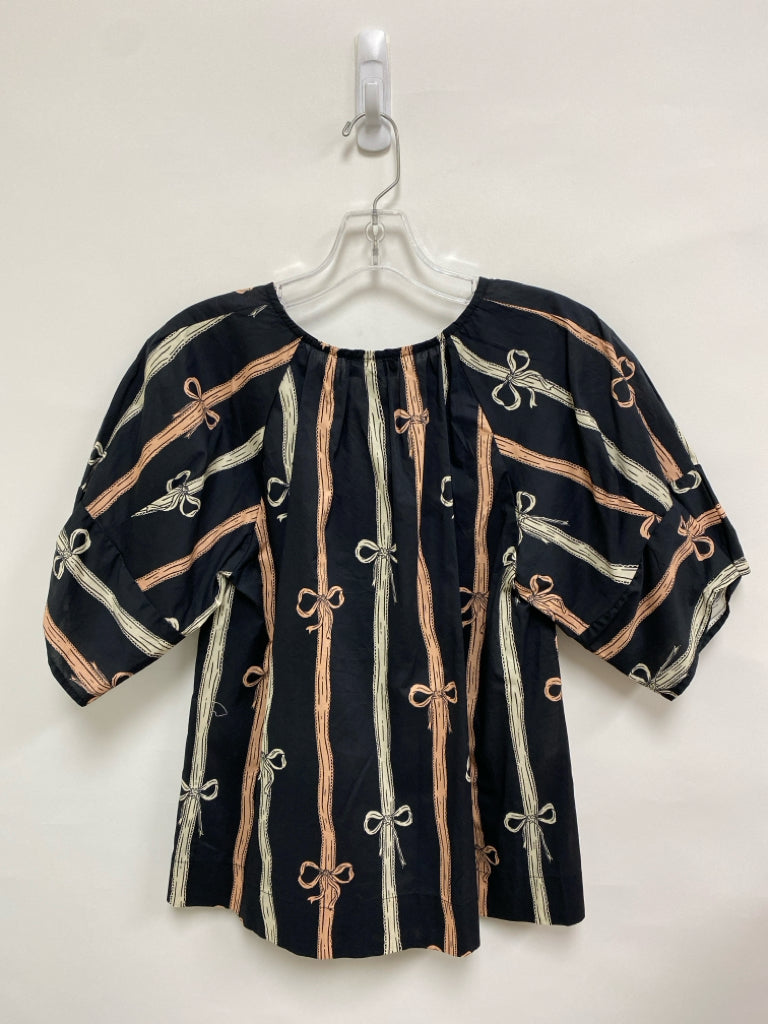 NWT GiGiO Size M Black/Cream Tan Bows Ladies Top