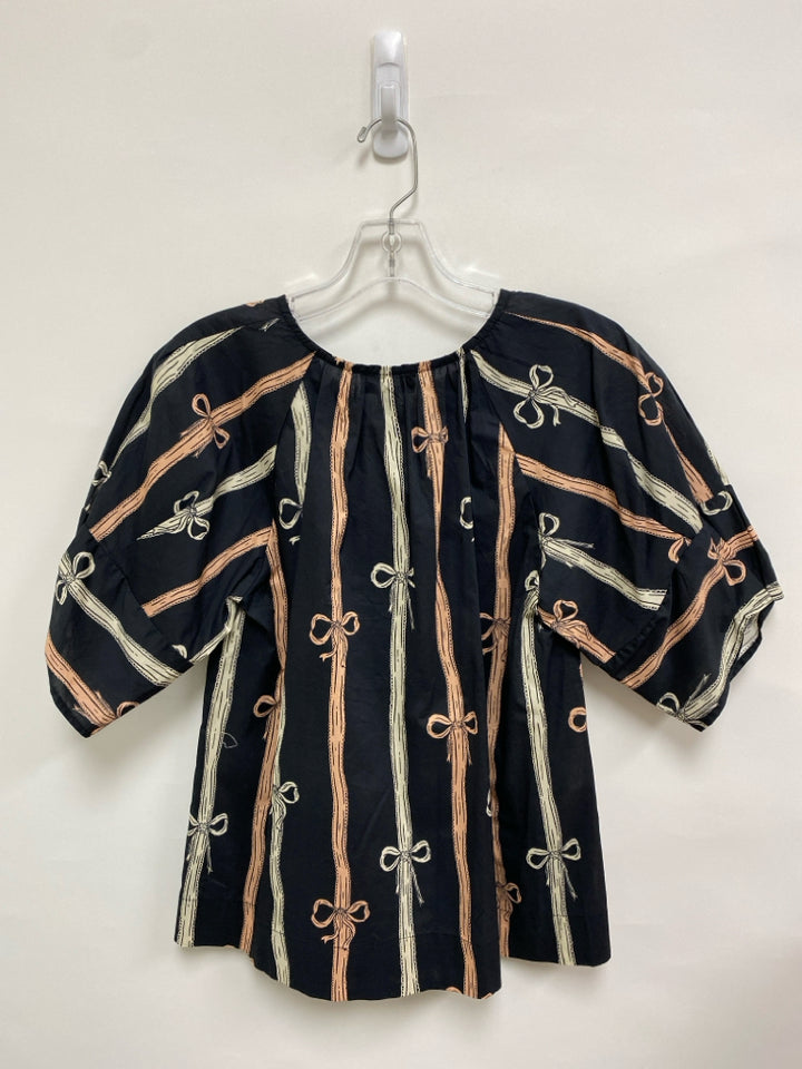 NWT GiGiO Size M Black/Cream Tan Bows Ladies Top