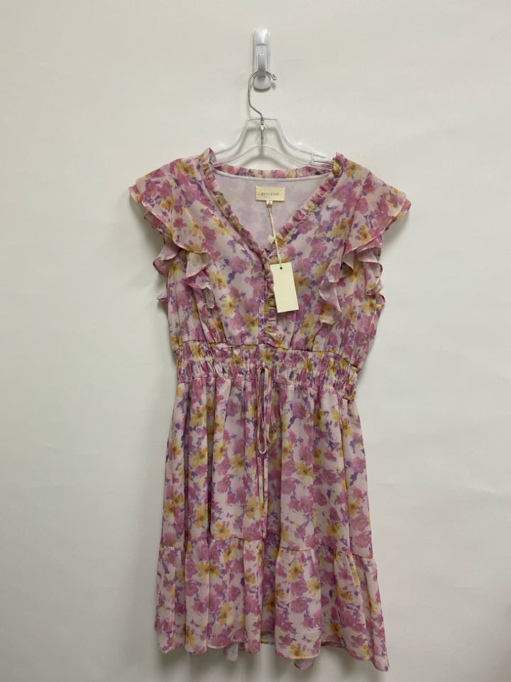 NWT MELLODAY Size M Pink Purple/Yellow Flowers Ladies Dress