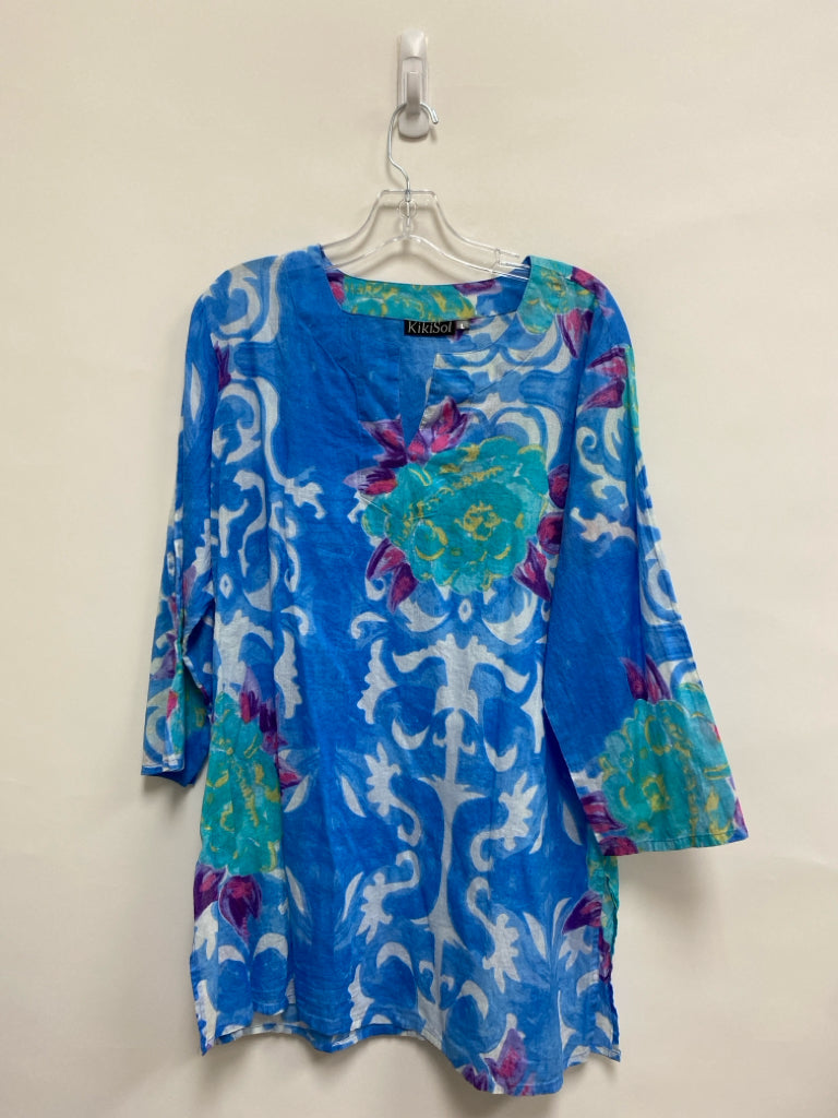 Size L Blue/White Aqua/Purple Abstract Tunic Ladies Coverup