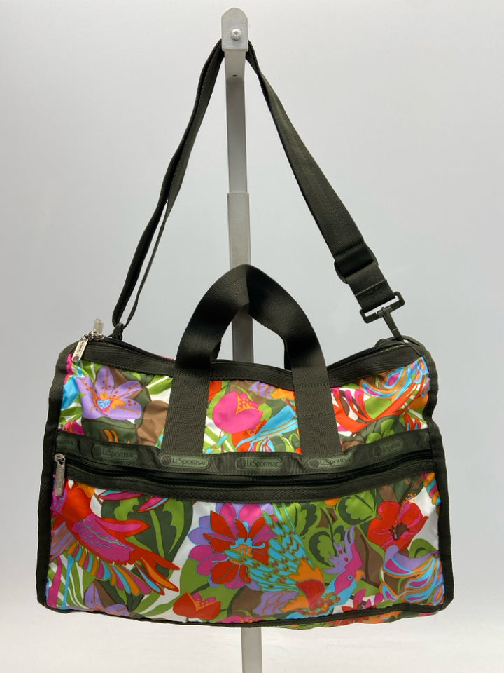LeSportsac Dark Olive Multi-Color Flower(s) Nylon Tote Bag