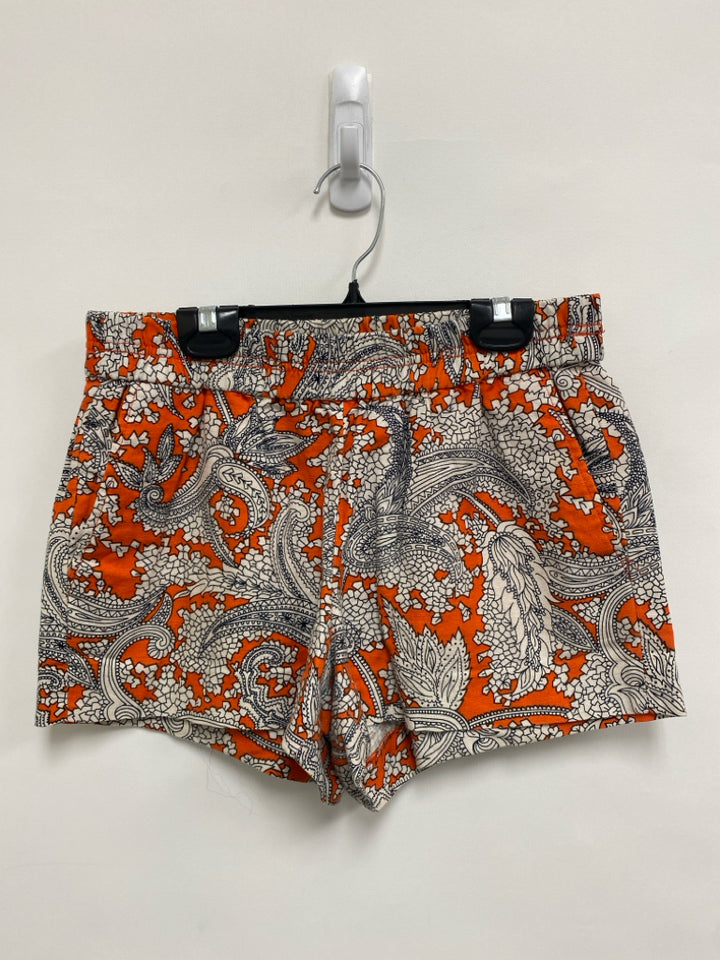 J Crew Size 2 Orange Cream/Black Paisley Pull-on Linen Blend Ladies Shorts
