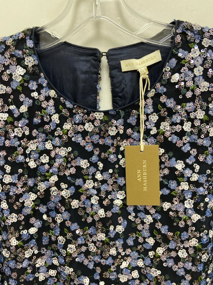 NWT Ann Mashburn Size L Navy Embroidered Sequins Ladies Dress