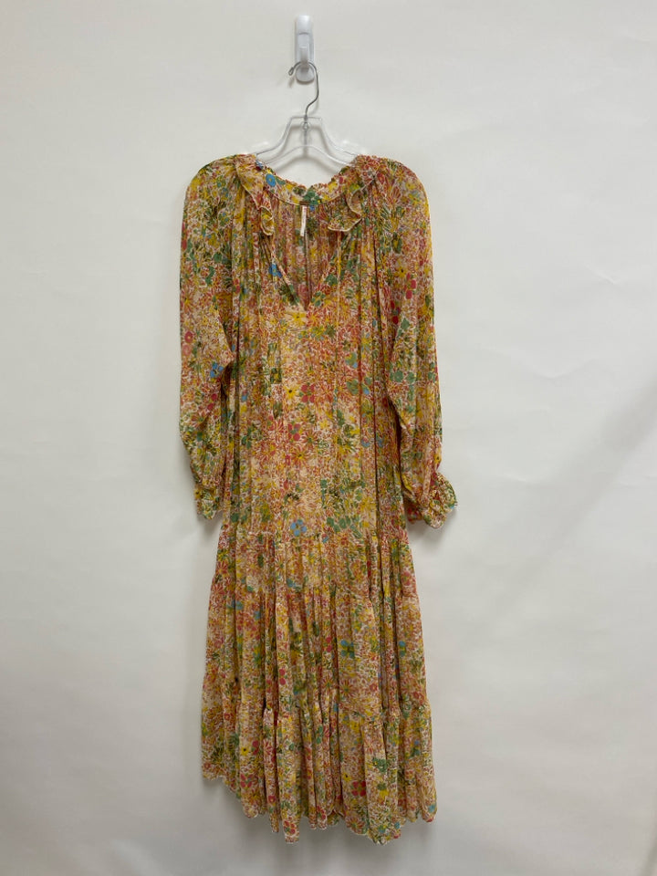 Free People Size M Pink/Yellow White/Green Floral Maxi Sheer Ladies Dress