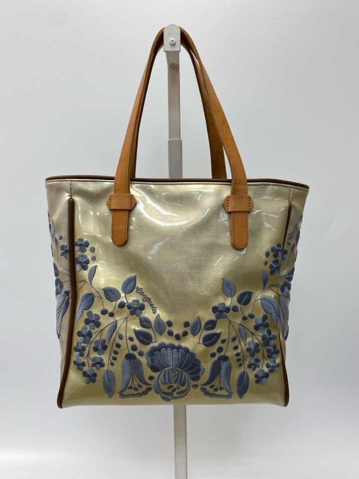 Consuela Champagne Slate Blue Floral Tote Bag